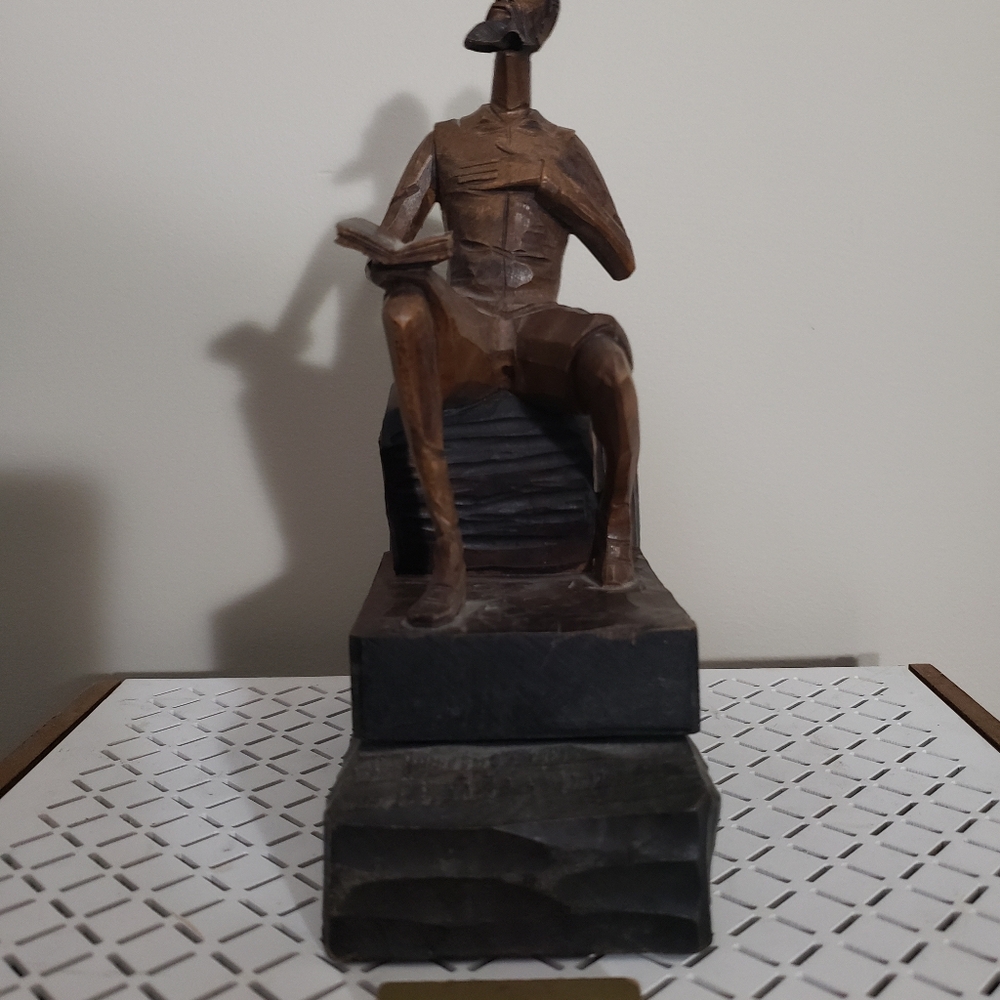 Mid century modern vintage Don Quixote wood bookend, rare